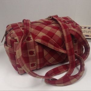 Boutique Over the Shoulder Red Tan Plaid Apple Bag